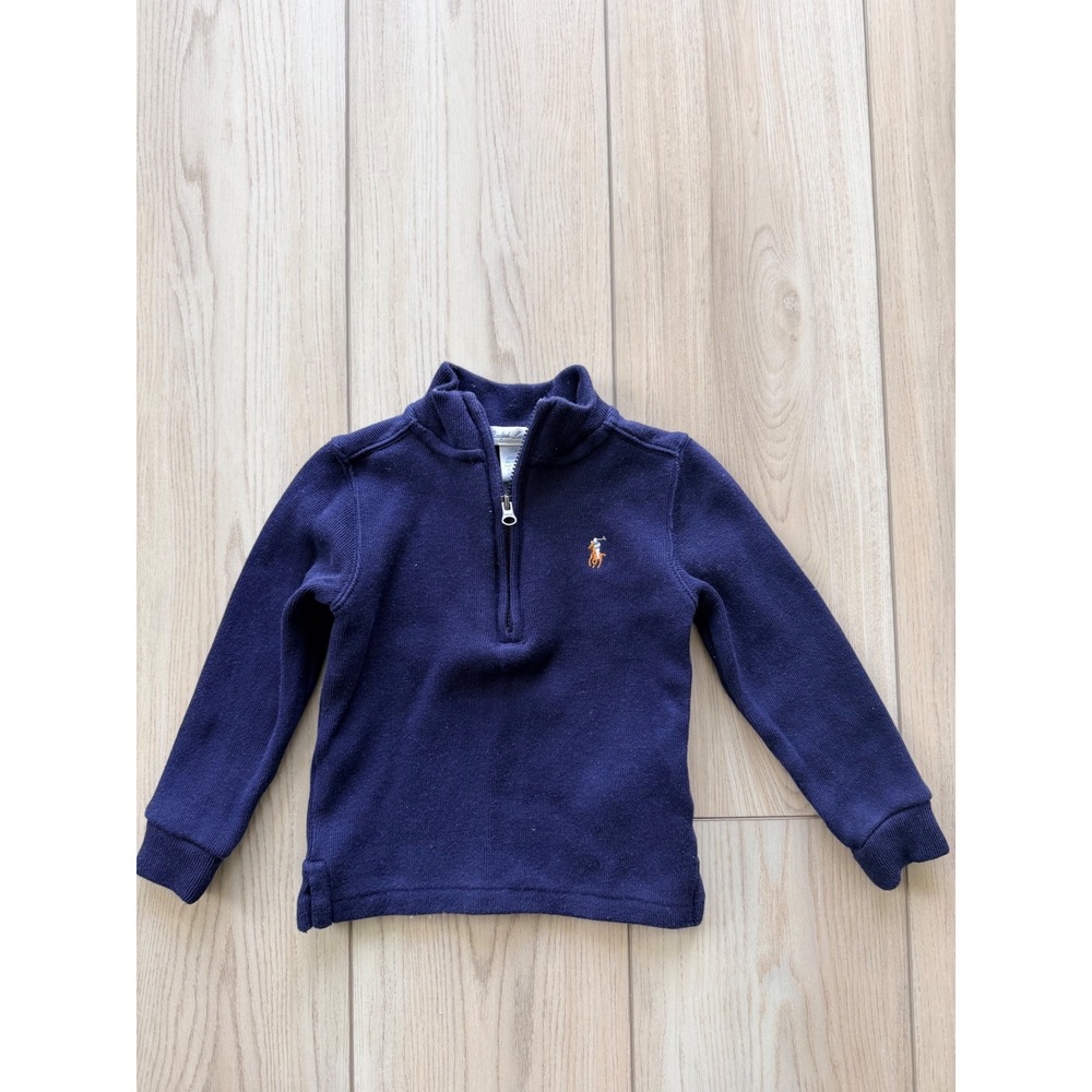 Ralph Lauren Quarter Zip Pullover Kids 24M Navy Blue Cotton Pony Logo Sweater